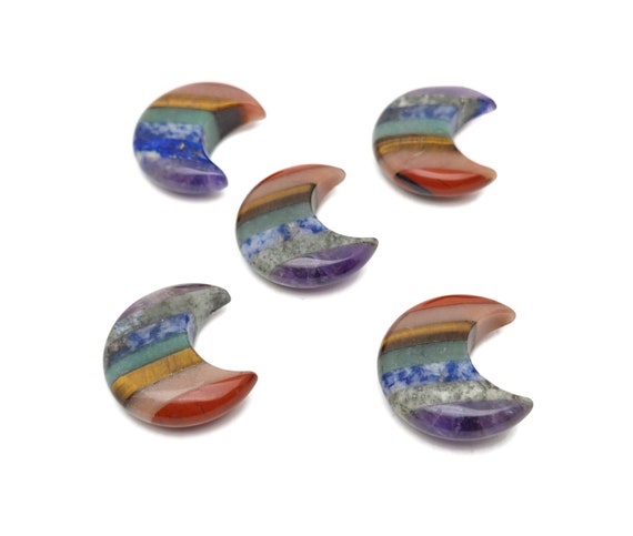 Seven Chakra Moon Shape Stone – 7 Chakra Moon Crystal – Crystals – Chakra Healing Crystal - Gifts - CA1057