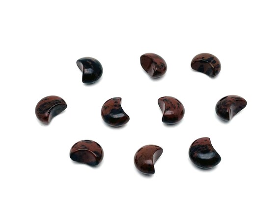 Mahogany Obsidian Gemstone Moon Puffy - Crystal Crescent - Healing Crystal - Mini Crystal- Crescent Moon – Moon Crystals – 15x9mm – MO1096