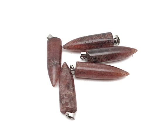 Strawberry Quartz Bullet Gemstone Pendant - Crystal Point Bullet Necklace - Polished Bullet Carved - Crystal Healing - Mineral - NC1584