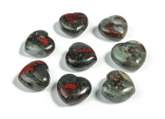 African Bloodstone Heart Gemstone – Bloodstone Stone Puffy Shaped Heart - Healing Stone – Bloodstone Gemstone Heart - 2.5cm - HE1107
