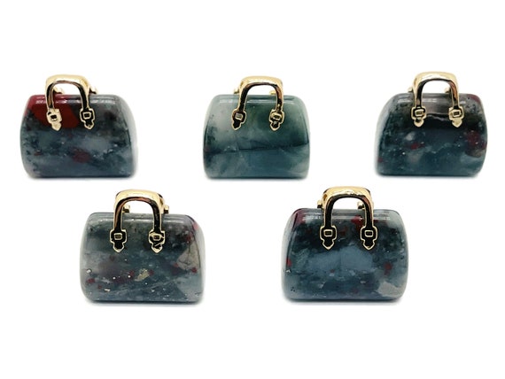 African BloodStone Crystal Purse Carving - Crystal Handbag Pendant - Gemstone Purse - PU1013