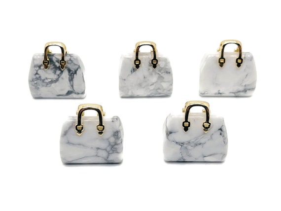 Howlite Crystal Purse Carving - Crystal Handbag Pendant - Gemstone Purse - PU1012