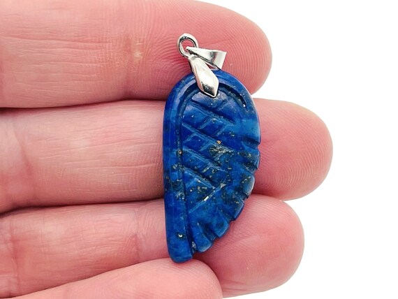 Lapis Lazuli Crystal Angel Wing Pendant - Carved Angel Wing - Crystal Jewelry - Angel Wing Charms - NC1239