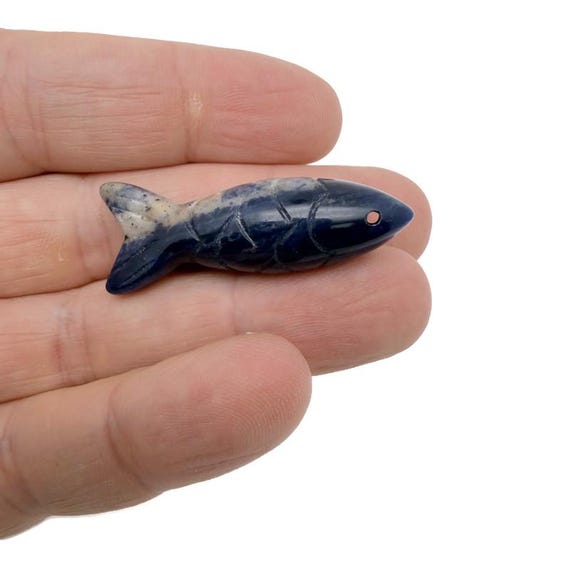 Sodalite Gemstone Fish Carving Pendant – Lucky Fishing Charm Gift - NC1876