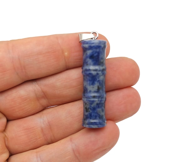 Sodalite Gemstone Bamboo Shape Pendants - Protect Crystal Necklace - Bamboo Crystal Jewelry - Healing Stones - Gift For Her - NC1625