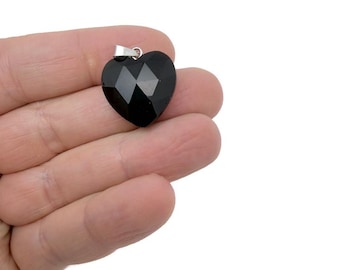 Colgante de corazón de obsidiana facetada – Amuleto de cristal natural - NC1979