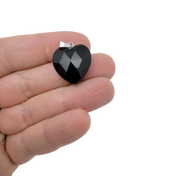 Obsidian Faceted Gemstone Heart Pendant – Natural Crystal Charm - NC1979