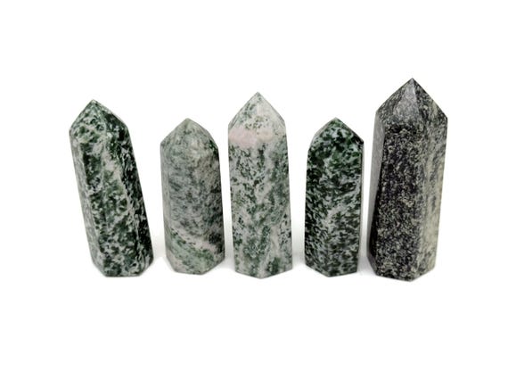 Green Dot Jade Obelisk Tower Stone - Qinghai Jade Gemstone Tower - Meditation Gemstone - Crystal Gifts - Home Crystal Decor - TW1125