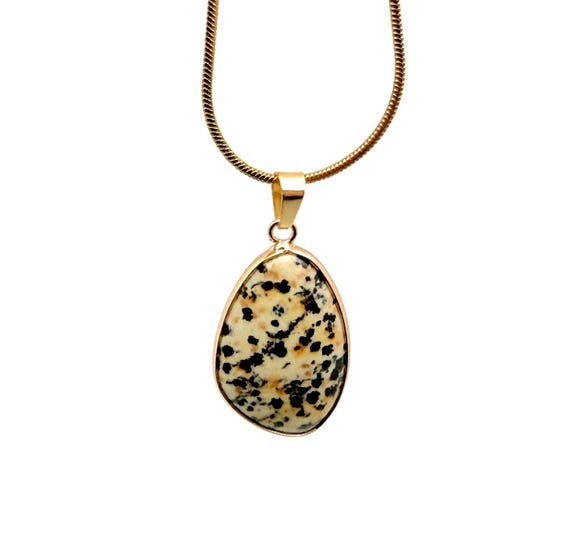 Dalmatian Jasper Gold Gemstone Pendant - Dainty Crystal Pendant - Birthstone Charm - Jewelry DIY Charms - Gift Charm - NC1873