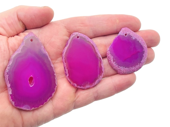 Pink Agate Slice Drilled - Pink Agate Slice Hole Geode Crystal - Natural Agate Slice - Jewelry Making - NC1327