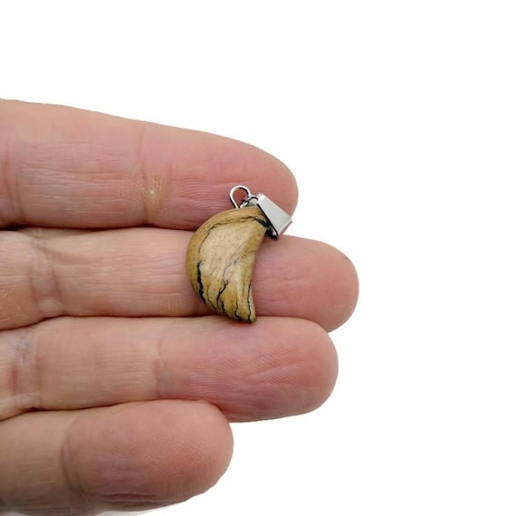 Picture Jasper Moon Pendant - Moon Earring Crystal - Crystals Healing - Jewelry Making Supplies - MNC1026