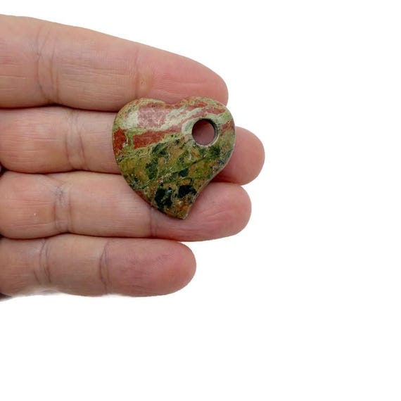 Unakite Natural Gemstone Heart Pendant – Crystal Heart Charm for Necklace Making - HT1004