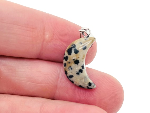 Dalmatian Jasper Moon Pendant - Dalmatian Jasper Moon Earring Crystal - Crystals Healing - Jewelry Making Supplies - NC1155