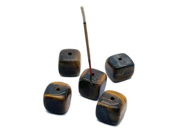 Tiger Eye Crystal Incense Holder - Crystal Stone Incense Stick Holder - Polished Cube Incense Holder - Healing Stone - IN1006