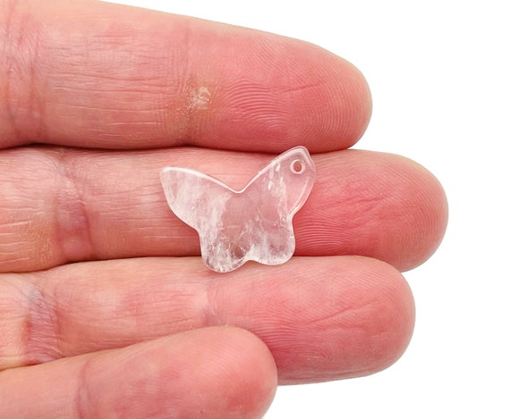 Clear Quartz Mini Butterfly Gemstone Pendant - Hole Crystal Jewelry - Crystal Carved Butterfly - Crystal Necklace Healing - NC1532