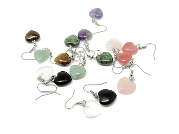 Heart Crystal Earrings - Silver Gemstone Earring - Genuine Gemstone Earrings - Semi-Precious Jewellery - NCMIX