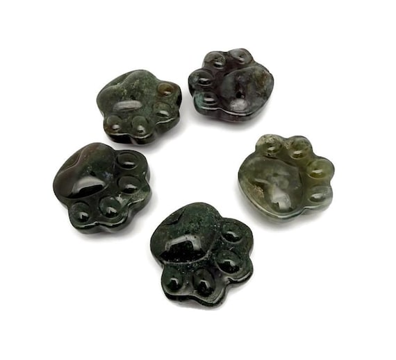 Moss Agate Bear Paw Crystal Carving – Handcrafted Gemstone Creature Statue - HA1245