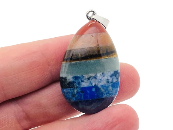 Chakra Crystal Pendant - 7 Stones Pendant - Lapis Lazuli - Sodalite - Aventurine -Tiger Eye - Red Jasper - Gifts - NC1271