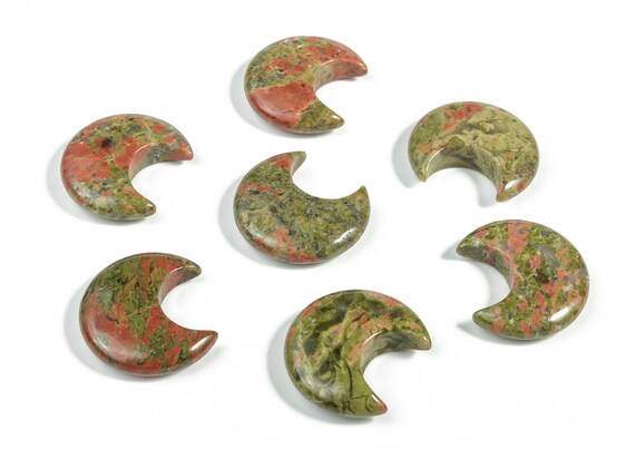 Unakite Gemstone Moon - Natural Unakite Quartz Moon Hand - Moon Shaped Gemstone – Healing Crystal – 3x1.6cm - MO1029