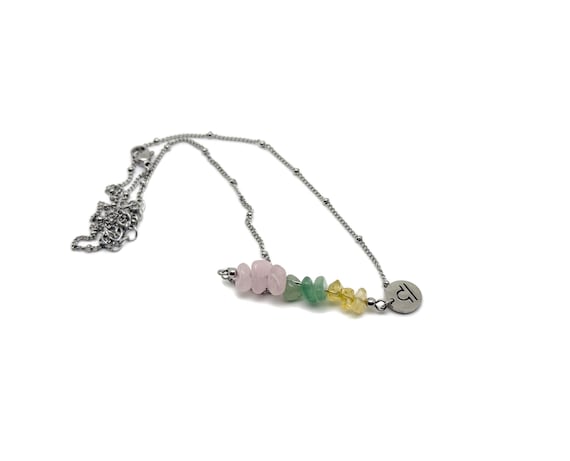 Libra Zodiac Gemstone Necklace -  Choose Your Stones - Silver Stainless Steel - Birthstone Crystal Neckalce - CC1006