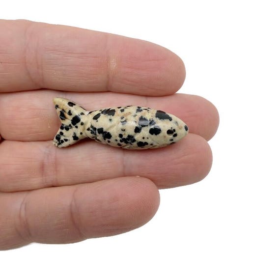 Dalmatian Jasper Gemstone Fish Carving Pendant – Lucky Fishing Charm Gift - NC1874