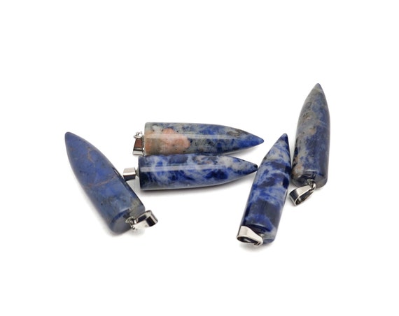 Sodalite Bullet Gemstone Pendant - Crystal Point Bullet Necklace - Polished Bullet Carved - Crystal Healing - Mineral Gemstone - NC1578