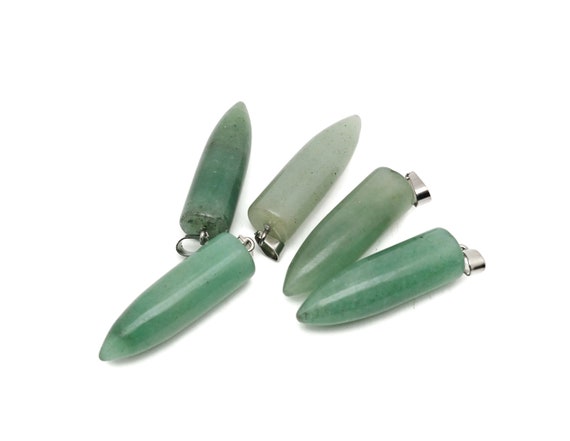 Aventurine Bullet Gemstone Pendant - Crystal Point Bullet Necklace - Polished Bullet Carved - Crystal Healing - Mineral Gemstone - NC1575