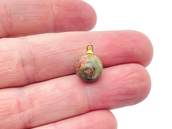 Unakite Ball Beads - Crystal Beads Earring - Crystal Beads Pendant - Crystal Carving - NC1202