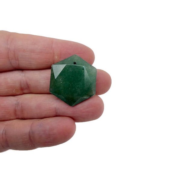 Aventurine Hexagon Crystal Pendant – Faceted Stone Necklace Bead - NC1928