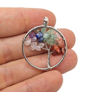 Seven Chakra Tree Of Life Gemstone Pendants - Bulk Wholesale Crystals - Handmade Crystal Tree Jewelry - Healing Pendants - NC1712