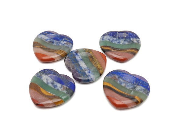 Seven Chakra Heart Worry Stone – 7 Chakra Heart Worry Crystal Stone – Crystals – Chakra Healing Crystal - Gifts - CA1054