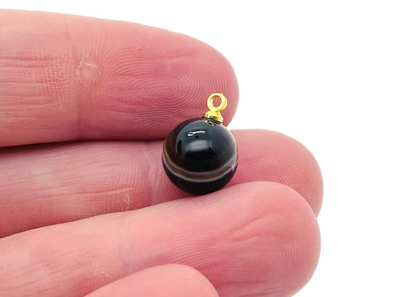 Black Agate Ball Beads - Crystal Beads Earring - Crystal Beads Pendant - Crystal Carving - NC1204