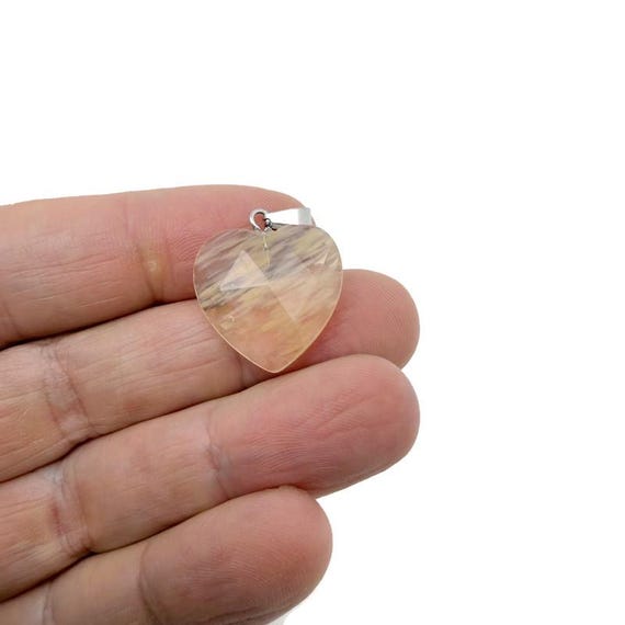 Yellow Smelting Quartz Faceted Gemstone Heart Pendant – Natural Crystal Charm - NC1974