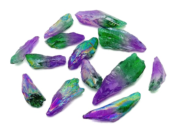 Rainbow Aura Quartz Point – Rough Green-Purple Aura Quartz – Raw Crystal – Chunk Stones - RA1255