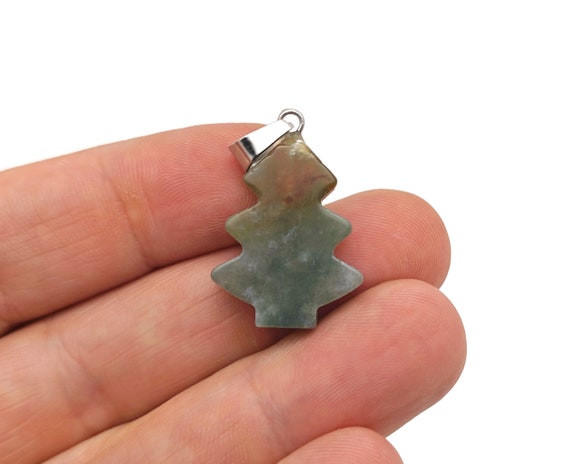 Moss Agate Pine Tree Gemstone Pendants - Crystals Pendant Healing - Mini Crystal Pendant - Gifts - NC1766