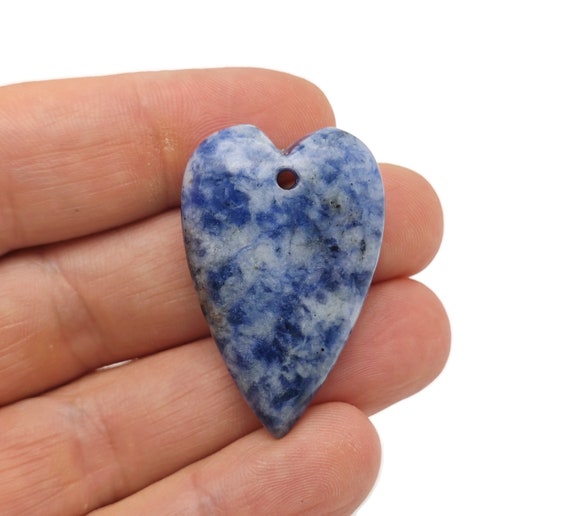 Blue Spot Jasper Crystal Long Heart Love Pendants - Gemstone Crystal Big Sharp Heart Necklace - Heart Shaped Healing Gemstone - NC1693