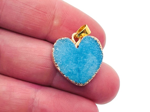 Blue Agate Heart Geode Druzy Slice Pendnat - Oco Agate Geode Pendant - Crystal Agate Pendant - NC1346