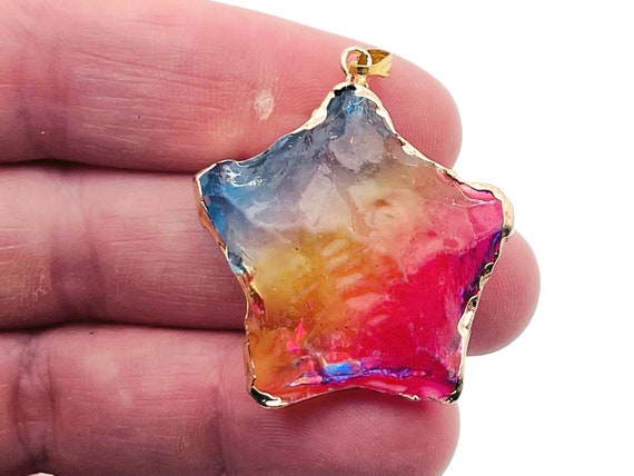 Rainbow Aura Star Pendant - Aura Quartz Pendant - Pink-Yellow-Blue Quartz - Loose Crystal - NC1311