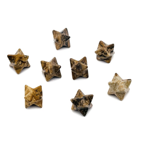 Picture Jasper Merkaba Star Crystal Carving – Christmas Gift - Mini Merkaba Star Figurines - Crystal Reiki Healing - ME1028