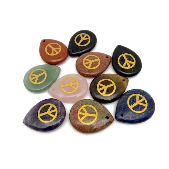 Peace Symbol Engraved Crystal Pendant - Charm for Calm, Harmony & Positive Energy - ENGMIX6