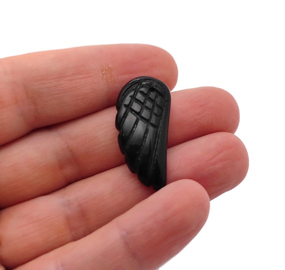 Obsidian Crystal Angel Wing Hole Pendant - Carved Angel Wing - Crystal Jewelry - Angel Wing Charms - NC1358