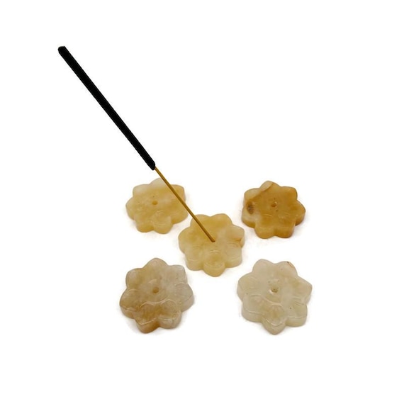 Yellow Jade Natural Crystal Flower Incense Holder – Carved Gemstone Stick Burner for Meditation - TZ1008