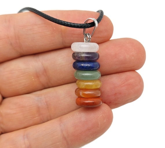 Chakra Gemstone Necklace - 7 Stones Pendant - Seven Chakra Crystals - Healing All Chakra Balancing - Metaphysical Pocket Stone - NC1020