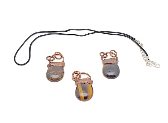 Gemstone Tiger Eye Pendant - Tiger Eye Necklace - Copper Pendant - With Rope - For Women Gift - NC1751