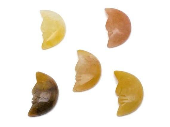 Yellow Jade Crystal Moon Face - Crystal Smile Moon - Gemstone Carved Moon - Healing Crystal - Gemstone Crescent – 25mm – MS1014
