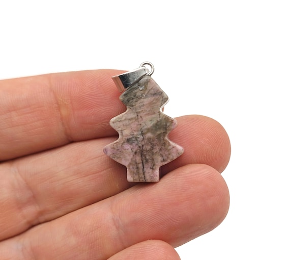 Rhodonite Pine Tree Gemstone Pendants - Crystals Pendant Healing - Mini Crystal Pendant - Gifts - NC1770