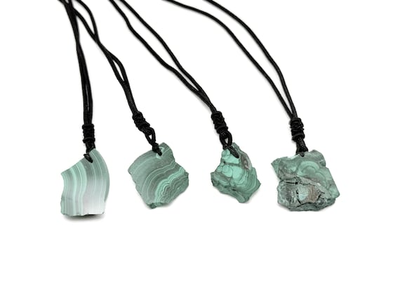Malachite Necklace – Natural Green Crystal Pendant on Adjustable Cord - Crystal Healing - NC1929
