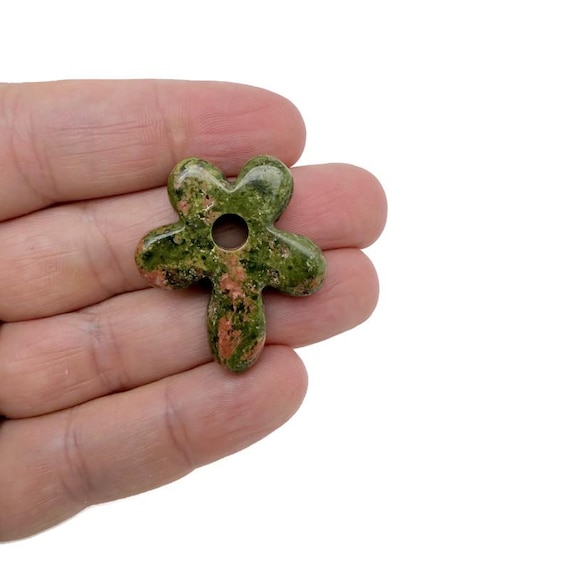 Unakite Flower Gemstone Pendant - Carved Crystal Flower Charm - NC1909