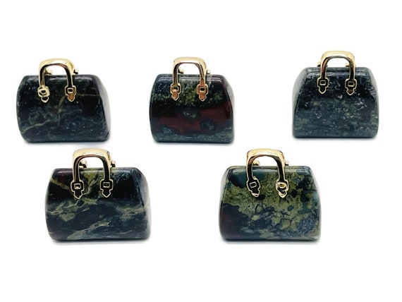 Dragon Blood Jasper Crystal Purse Carving - Crystal Handbag Pendant - Gemstone Purse - PU1011