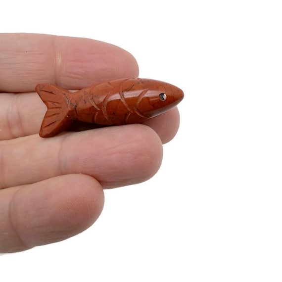 Red Jasper Gemstone Fish Carving Pendant – Lucky Fishing Charm Gift - NC1867